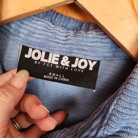Jolie & Joy Blue Crop Corduroy Jacket Pocket Oversize Terrycloth Shacket Size S - Picture 3 of 10